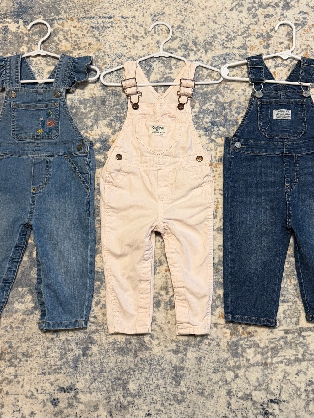 Lot of 3 Pairs Baby Girl Denim Overalls Size 12M